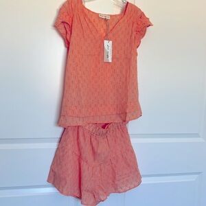 NWT New In Very J Orange Creamsicle Ruffle Sleeve Top & Shorts Set Size Small